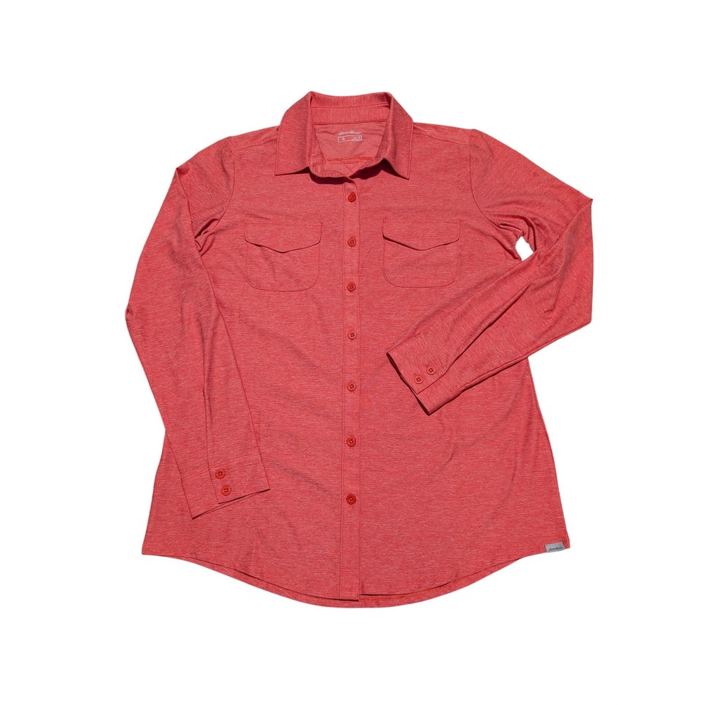 Eddie Bauer Women's Coral Heathered Long Sleeve Button Up Shirt Top Size M